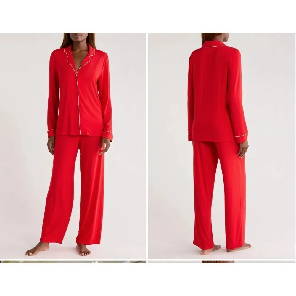 New Nordstrom Moonlight Eco Knit Pajamas in Red Barbados Cherry Size Large